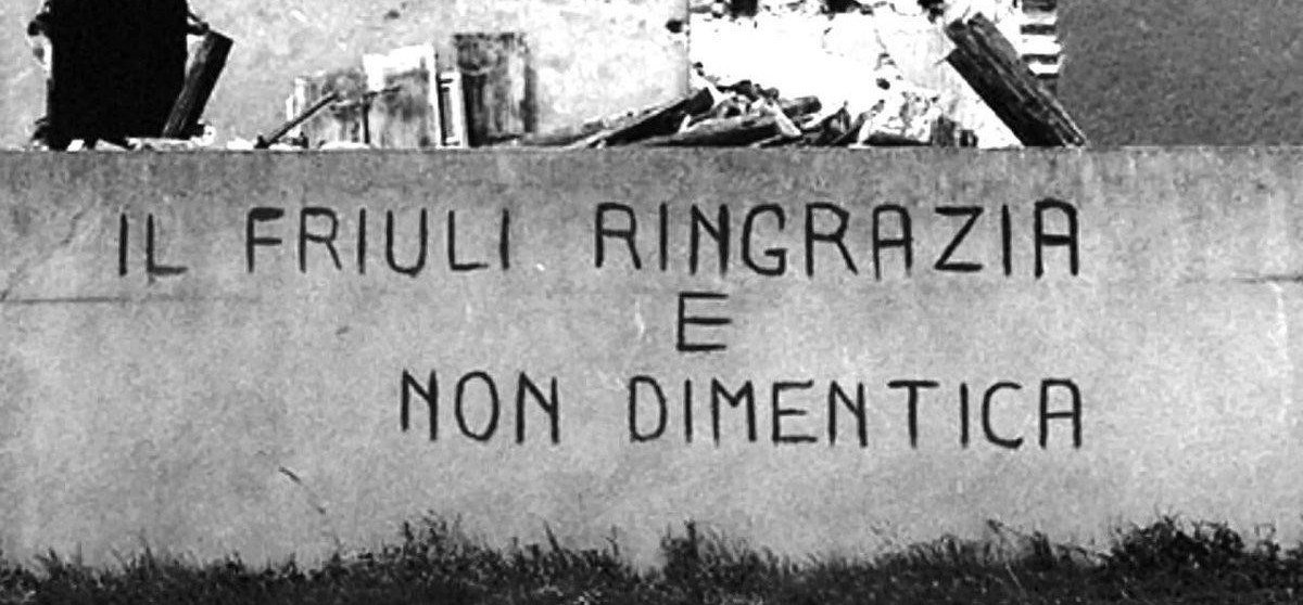 Friuli earthquake wall and message - enlarge